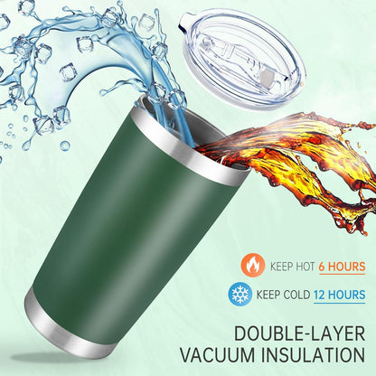 20 oz Tumblers Bulk Stainless Steel Tumbler with Lid Double Wall Vacuum Insulated Coffee Mug 20oz Powder Coated Cup for Hot and Cold Drinks, Dark Green, 12 pack