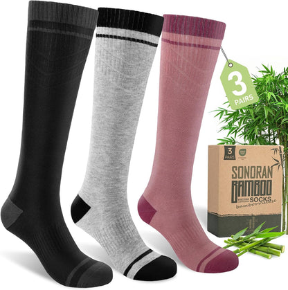 SONORAN Bamboo Viscose Compression Socks for Women & Men (3 Pairs) 15-20 mmHg Knee High Support for Nurses, Travel, Pregnant