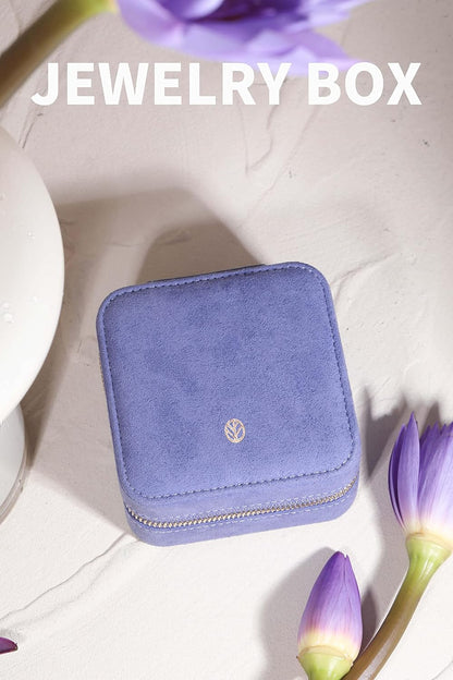 S.Leaf Mini Travel Jewelry Case - Portable Organizer Box for Women (Suede Touch, Dust Lavender)