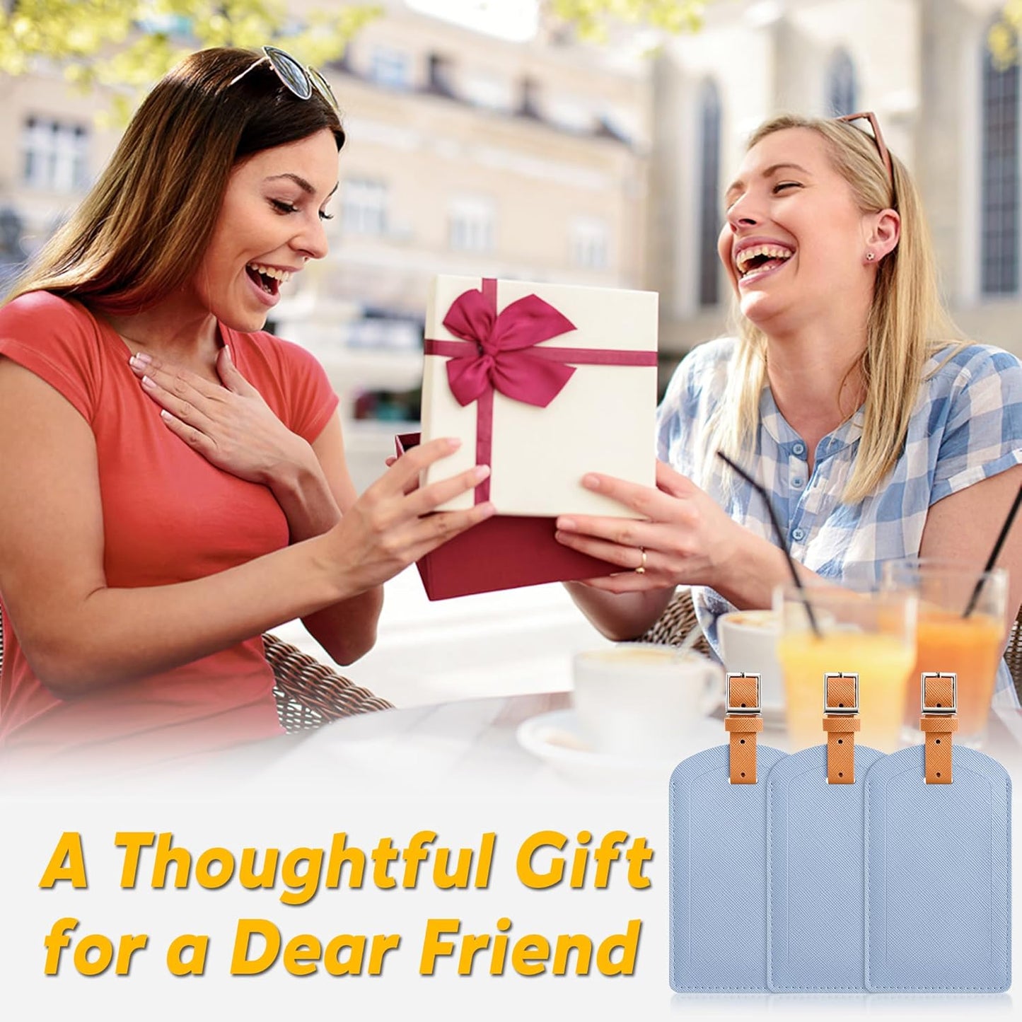 3 Pack Luggage Tags for Suitcases, TSA Approved Bag Tags, Baggage Tags with Privacy Protection, Travel Essentials Luggage Accessories, Light Blue & Brown