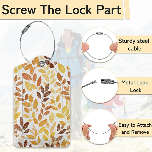 Hello Fall Luggage Tag for Suitcase,Autumn Leaves Design with Privacy Flap Name ID Label Metal Loop, 3 Pack