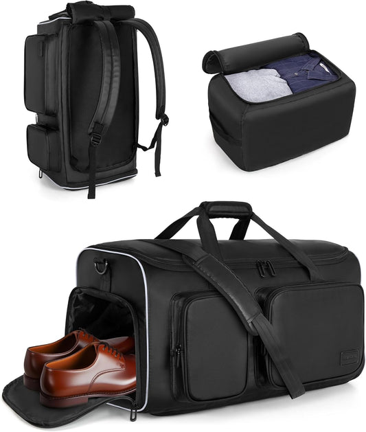 50L Convertible Garment Duffle Bag Backpack with Inner Removable Bag and Shoe Compartment, Travel Suit Bag for Business or Wedding Trips, Black