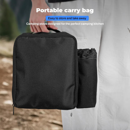 Adjustable 2 Burner Portable Camping Stove Propane (16000 BTU) with Camping Grill and Carrying Bag, Folding Propane Stove,Gas Camping Stove with Piezo Ignition for Camping, Backyard BBQ, Black