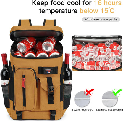 TUGUAN Cooler Backpack 36 Cans Insulated Leak Proof Lightweight Lunch Backpack for Men Work Portable Travel Thermal Bag Compartment Camping Hiking Beach Pincnic Cooler for Women