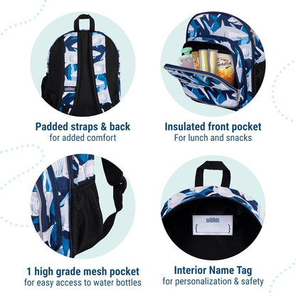 Wildkin 12-inch Kids Backpack – Padded, Adjustable, Ideal for Daycare & Travel - Sharks