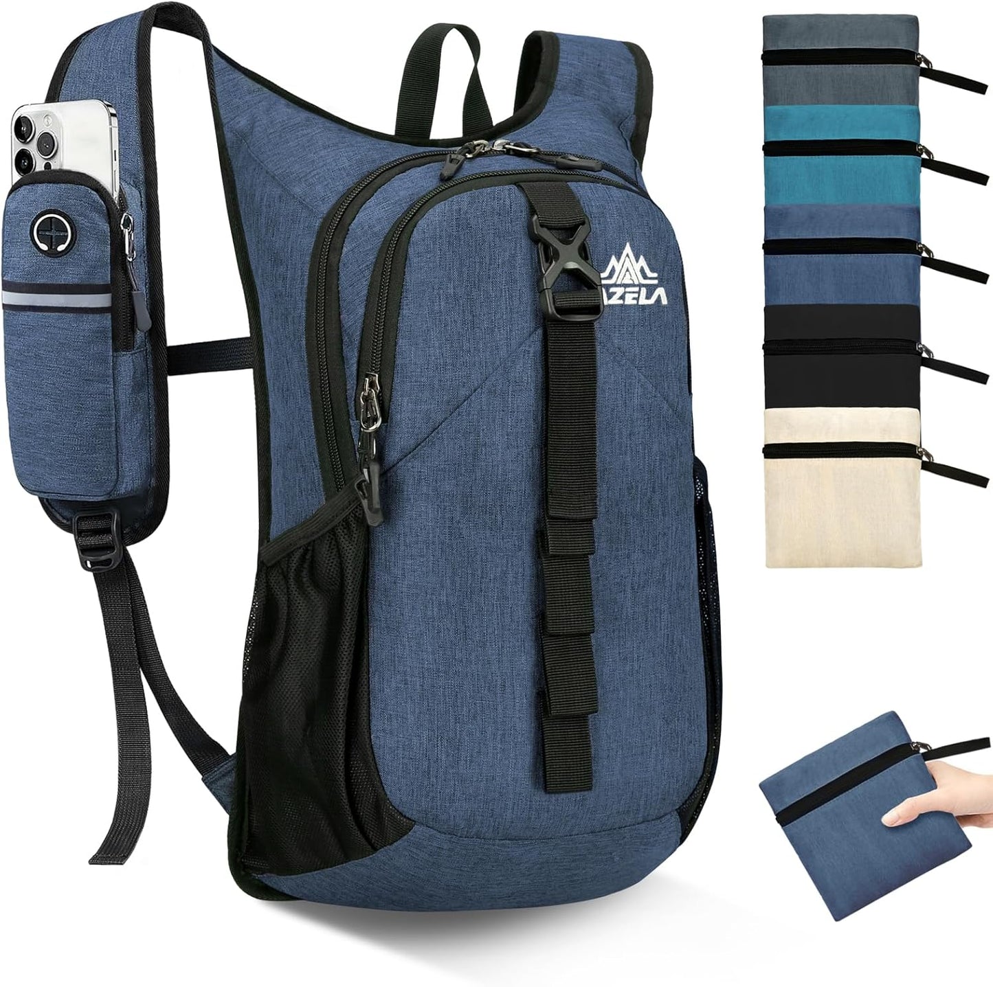 Seektop 15L Small Hiking Backpack for Women Men, Lightweight Hiking Packable Daypack with Phone Pocket for Travel Camping (Dark Blue)