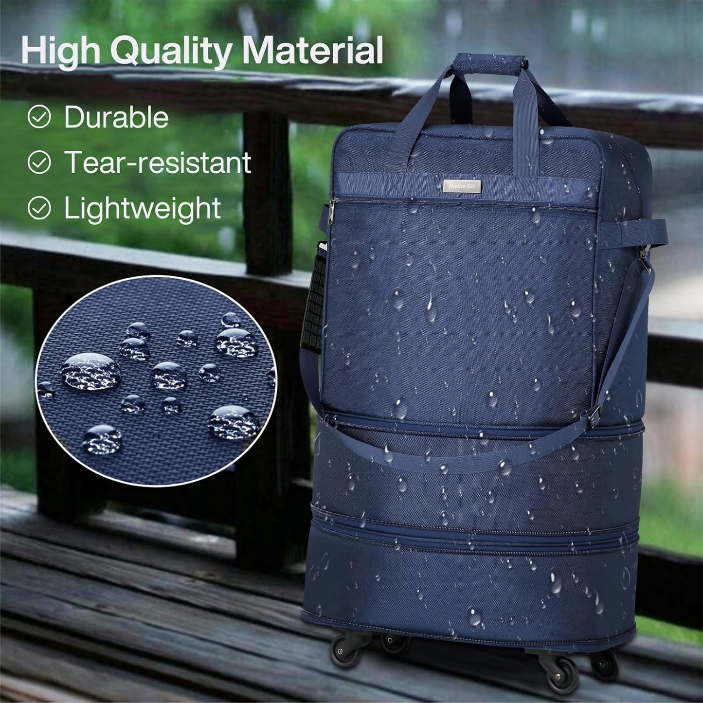 Hanke Suitcases with Wheels Expandable Foldable Luggage Bag Suitcase Collapsible Rolling Travel Bag Duffel Bag for Men Women Lightweight Suitcases without Telescoping Handle, Blue