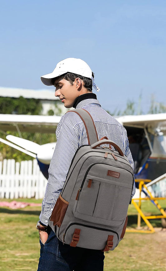 Tzowla Canvas Laptop Backpack, Bag for Men Women,Travel Work Rucksack Fits 15.6 Inch Laptop, Bookbag with USB Charging Port