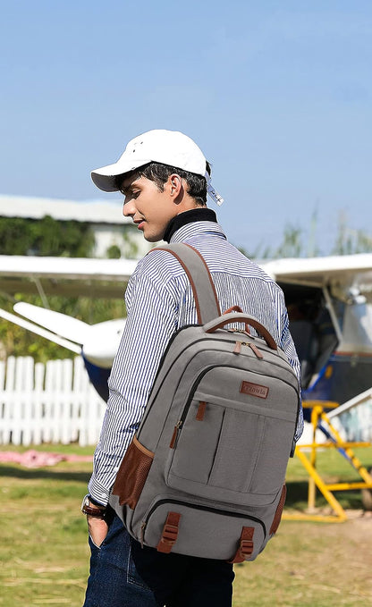 Tzowla Canvas Laptop Backpack, Bag for Men Women,Travel Work Rucksack Fits 17.3 Inch Laptop, Bookbag with USB Charging Port