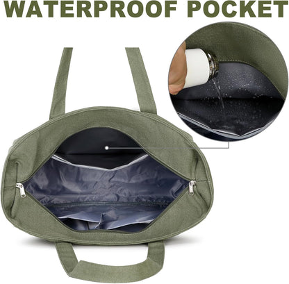 LEDAOU Large Beach Tote Bag Women Waterproof Sandproof Zipper Beach Tote Bag for Pool Gym Grocery Travel with Wet Pocket