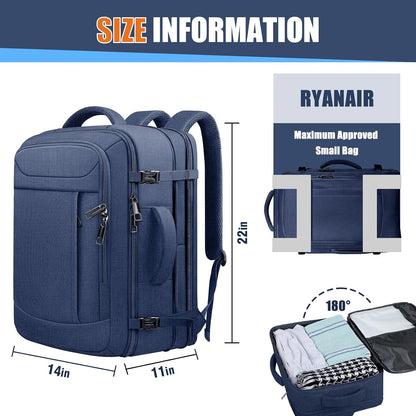 55L Travel Backpack, Extra Large Laptop Backpack, Carry On Backpack, Expandable 50L - 60L Large Luggage TSA Flight Approved Anti-Theft Laptop Bag, 18.4 Inch Business Weekender Bag For Men, Blue