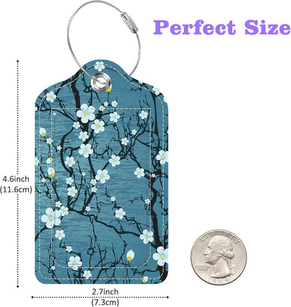 Luggage Tags for Suitcase Japanese Cherry Blossom 2 PCS Leather Travel Cruise Luggage Tag with Stainless Steel Loop Name ID Label Privacy Cover for Women Men Travel Bag Labels Set