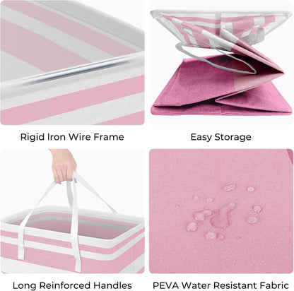 HomeHacks 2 Pack Large Laundry Baskets, Waterproof, Freestanding Laundry Hampers, Collapsible Clothes Hamper with Reinforced Handles in Laundry, College Dorm, Bathroom, Bedroom (Pink, 100Lx2)