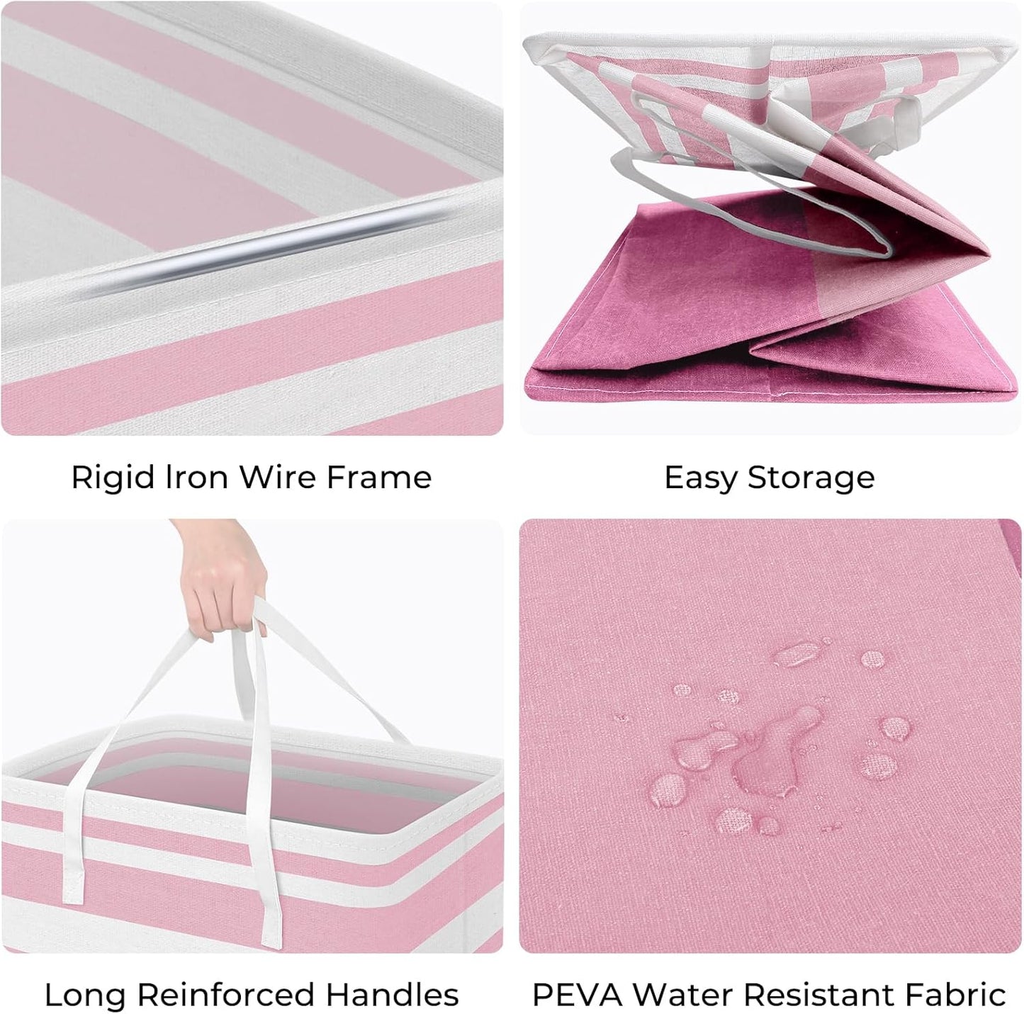 HomeHacks 2 Pack Large Laundry Baskets, Waterproof, Freestanding Laundry Hampers, Collapsible Clothes Hamper with Reinforced Handles in Laundry, College Dorm, Bathroom, Bedroom (Grey+Pink, 75Lx2)