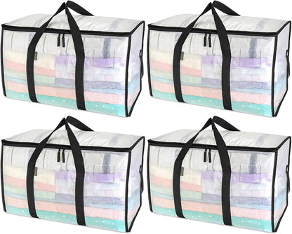 BALEINE 4-Pack Oversized Moving Bags with Reinforced Handles, Heavy-Duty Storage Tote for Clothes, Moving Supplies (Clear, 4-Pack)