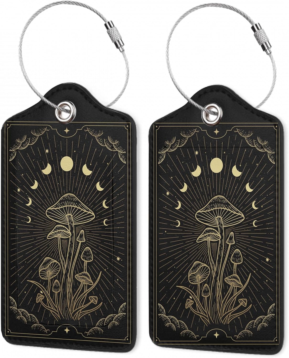 Zodiac Moon Phase Luggage Tag for Suitcase, Mushroom Luggage Tag with Privacy Flap & Name ID Label & Metal Loop, Travel Suitcase Tags for Women