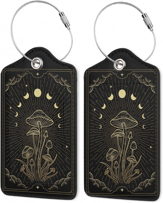 Zodiac Moon Phase Luggage Tag for Suitcase, Mushroom Luggage Tag with Privacy Flap & Name ID Label & Metal Loop, Travel Suitcase Tags for Women