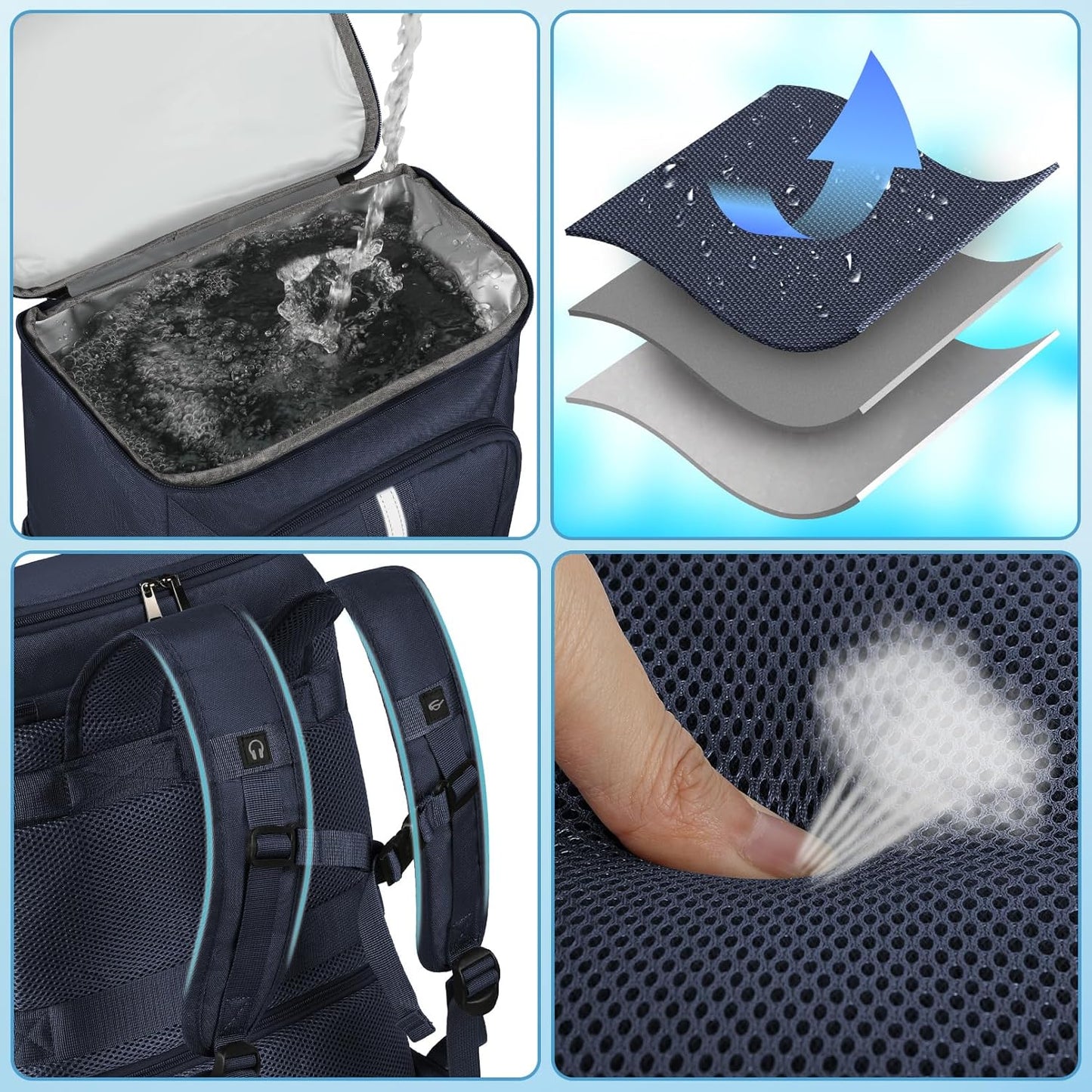 Backpack Cooler Insulated Leak Proof 35 Cans, 2 Insulated Compartments Thermal Bag, Portable Lightweight Beach Travel Camping Lunch Backpack for Men and Women, 30L, Reflective Stripes, Water-Resistant