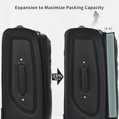 Merax Softside Luggage Set Softshell Lightweight 3 Piece Spinner Suitcase 22" 26" 30" Black