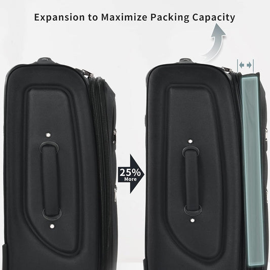 Merax Softside Luggage Set Softshell Lightweight 3 Piece Spinner Suitcase 22" 26" 30" Black