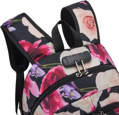 Tzowla Business Laptop Backpack Water Resistant Anti-Theft with USB Charging Port and Lock 15.6 Inch Computer Backpacks for Men, Women, Casual Hiking Travel Daypack (Flower)