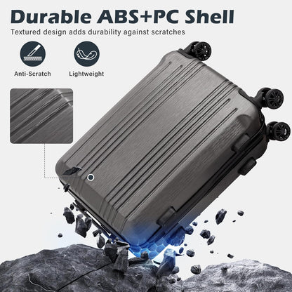 Coolife Luggage Suitcase PC+ABS with TSA Lock Spinner Carry on Hardshell Lightweight 20in 24in 28in(white, S(20in_carry on))