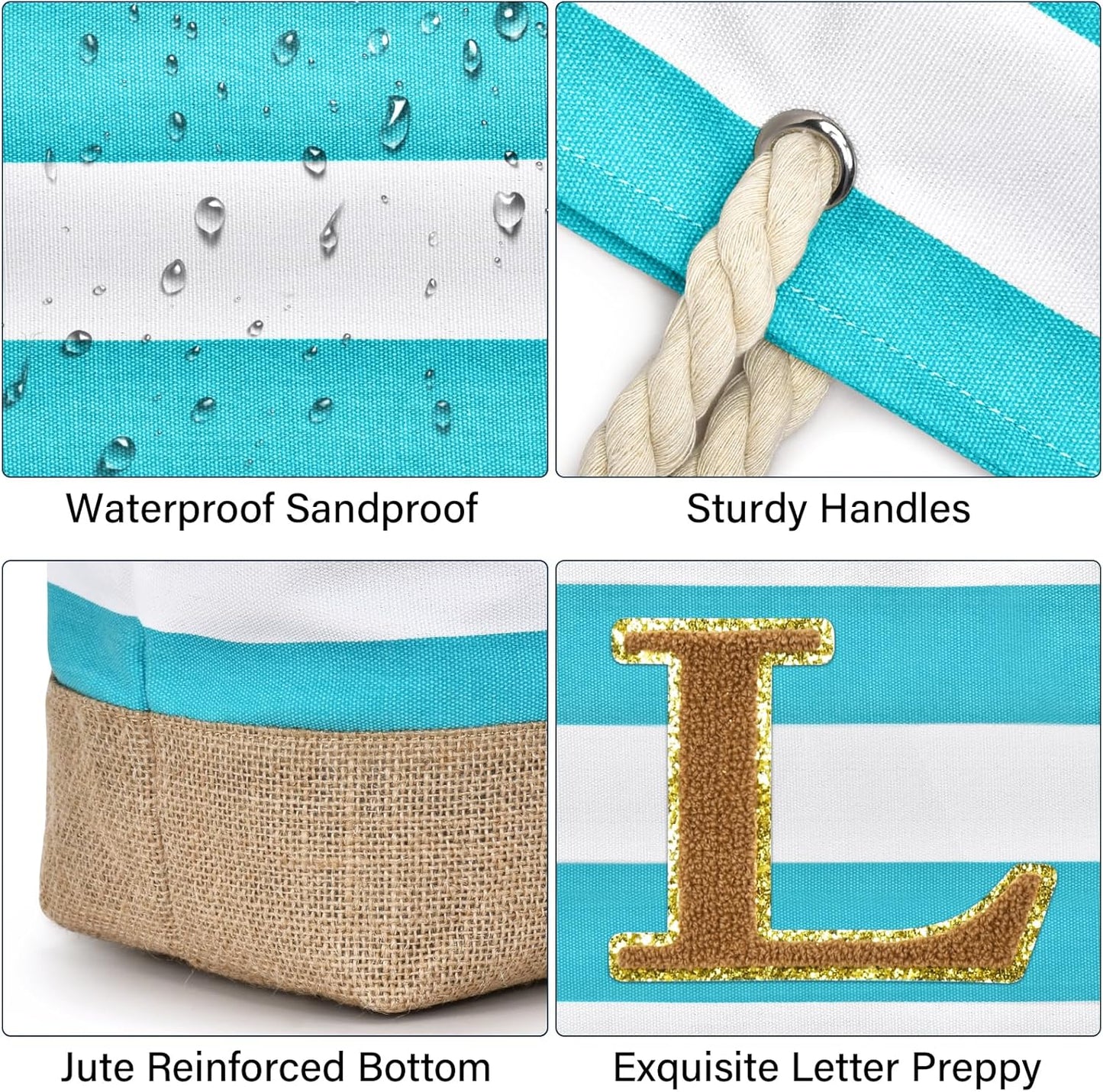 Becokan Beach Bag Initial Beach Tote with Makeup Bag for Travel Work Storage Personalized Birthday Gifts for Women Her