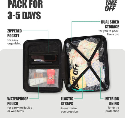 Take OFF Luggage Personal Item 3.0 – 18x14x8 Underseat Carry On with Removable Wheels – TSA Lock, Hardshell Suitcase – Fits Tight Airline Size Rules – No-Fee Lightweight Travel Bag
