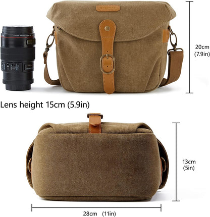 BAGSMART Camera Bag, SLR DSLR Canvas Crossbody Camera Case, Compact Camera Shoulder Bag with Rain Cover for Women and Men