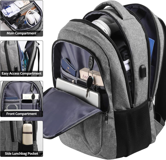 Backpack for Men and Women, Backpacks for School Teens, Travel Laptop Backpack with USB Charging Port Fits 15.6 Inch Laptop, Water Resistant College Bookbag