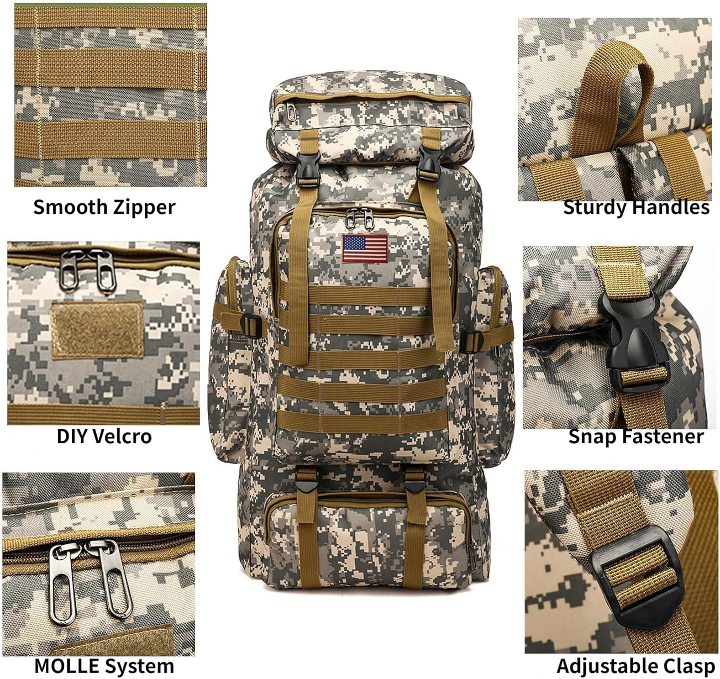 80L 2Pcs Hiking Backpack for Men with Sling Tactical Backpack - Rucksack Molle Military Tactical Waterproof Lightweight Camping Backpack 3 Day Assault Pack for Travel, Climbing, Backpacking