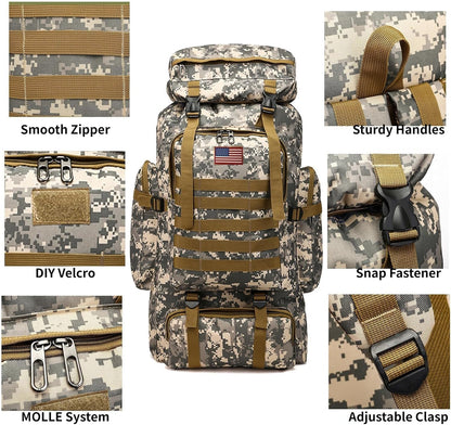 80L 2Pcs Hiking Backpack for Men with Sling Tactical Backpack - Rucksack Molle Military Tactical Waterproof Lightweight Camping Backpack 3 Day Assault Pack for Travel, Climbing, Backpacking