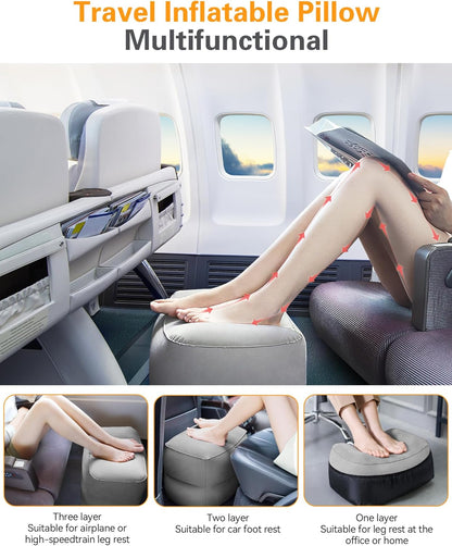 Sunany Inflatable Foot Rest Pillow for Travel, Kids/Adults Airplane Travel Pillow-Adjustable Height Cushions,for Kids to Sleep While Traveling,Suitable for Office, Home and Any Travell (1 Pack)