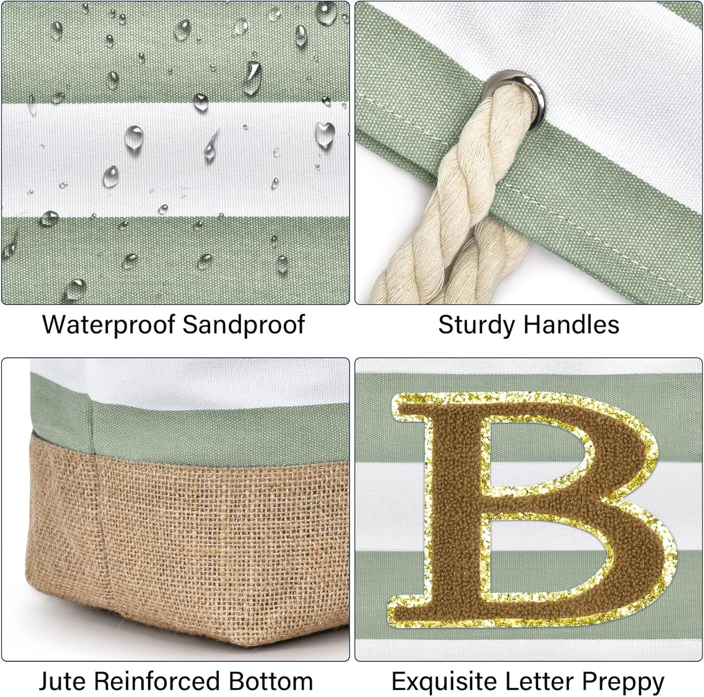 Becokan Beach Bag Initial Beach Tote with Makeup Bag for Travel Work Storage Personalized Birthday Gifts for Women Her