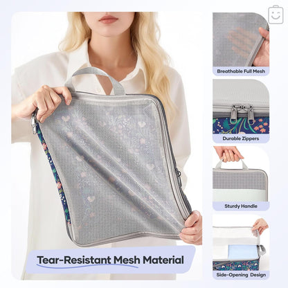 Veken 9/11 Set Compression Packing Cubes for Travel Essentials,Compressible Expandable Large Luggage Suitcase Organizer Bags for Clothing,Durable Space Saver Storage Bags(Dark Blue Floral)