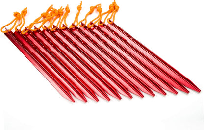 Aluminum Alloy Tent Stakes Pegs, 12-Pack Aluminum Ground Pegs with Reflective Pull Ropes, Lightweight Metal Stakes Pegs for Camping Tents Hammocks