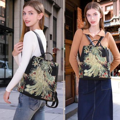 Jursccu Glitter Embroidery Women Backpack Purse, Fashion Canvas Travel Anti-theft Rucksack Shoulder Bag (Black)