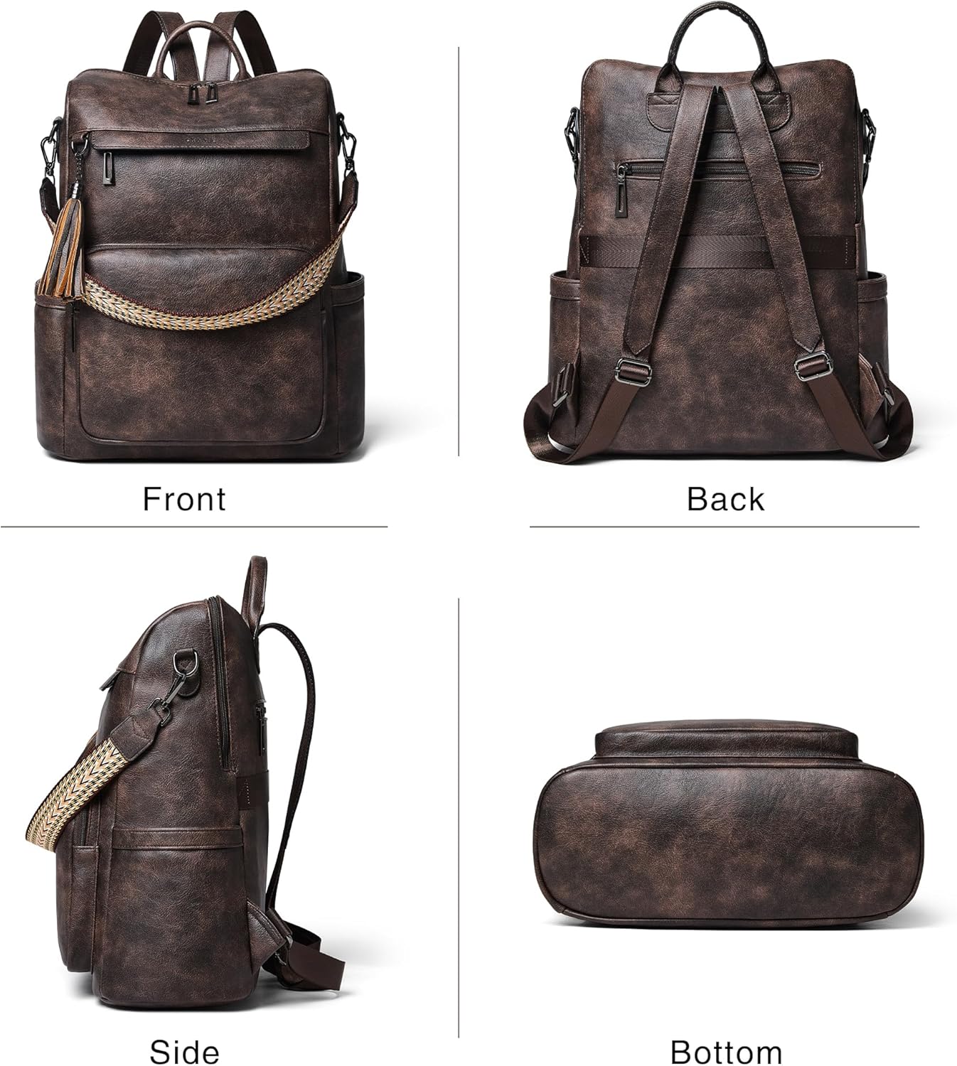 Shrrie Vegan Leather Laptop Backpack for Women 15.6 inch Work Backpack Fashion Travel Backpack Purse for Travel College Work