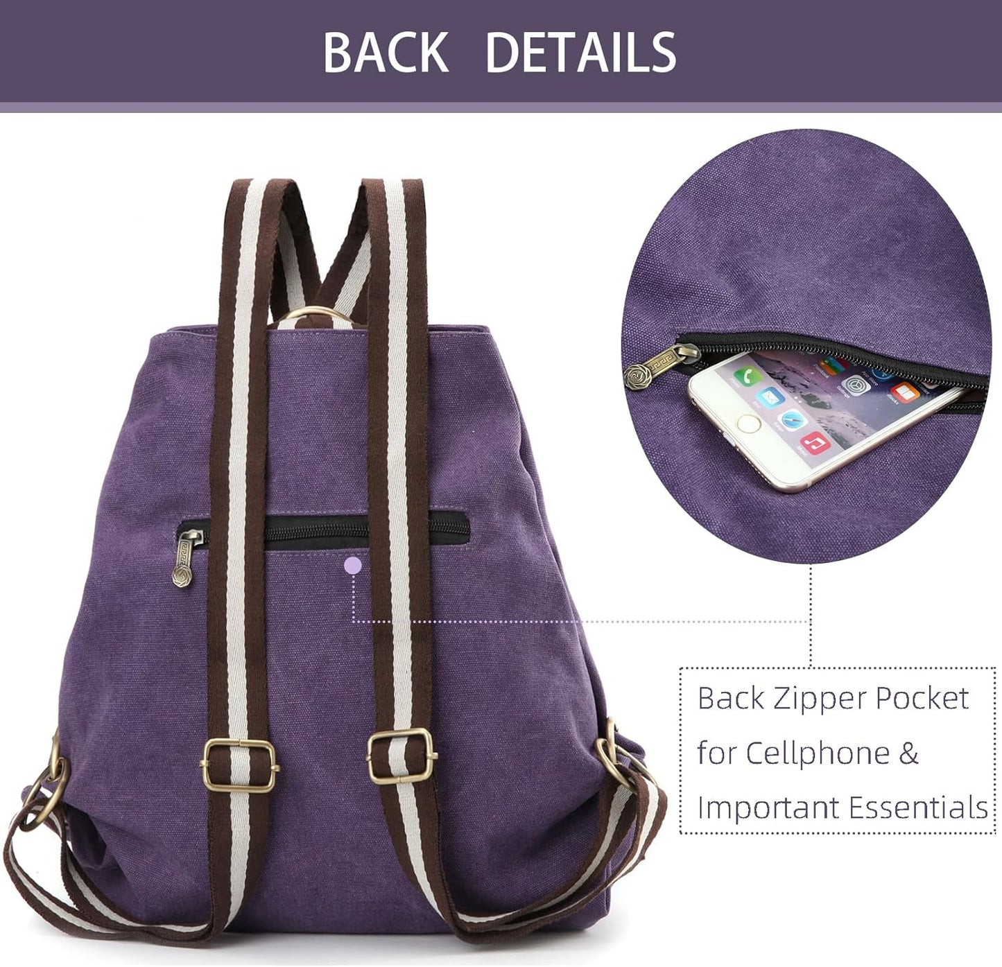 Goodhan Women Canvas Backpack Daypack Casual Shoulder Bag, Vintage Heavy-duty Anti-theft Travel Backpack