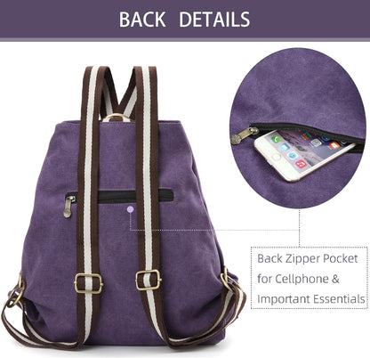 Goodhan Women Canvas Backpack Daypack Casual Shoulder Bag, Vintage Heavy-duty Anti-theft Travel Backpack