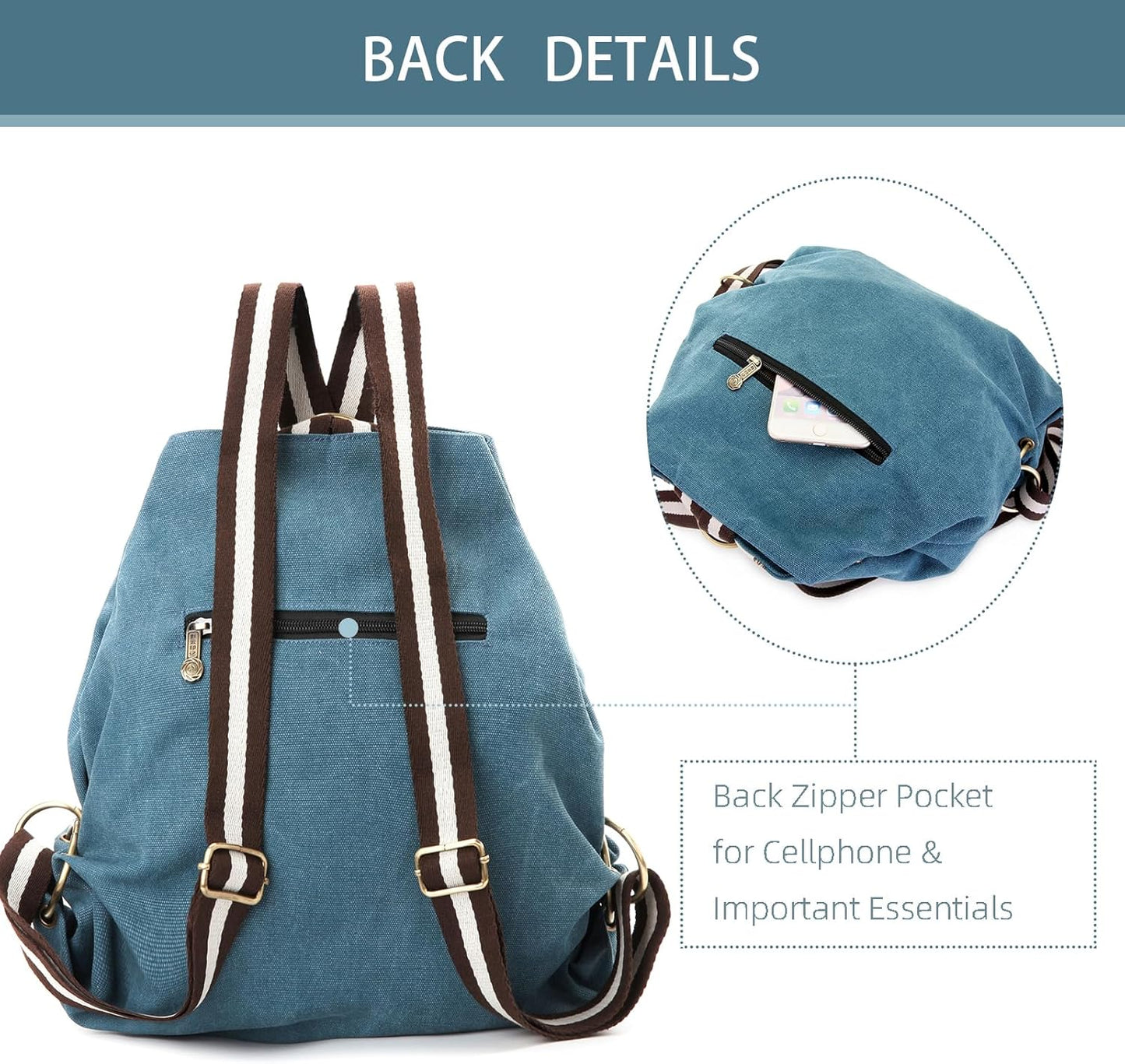 Goodhan Women Canvas Backpack Daypack Casual Shoulder Bag, Vintage Heavy-duty Anti-theft Travel Backpack (Green Blue)