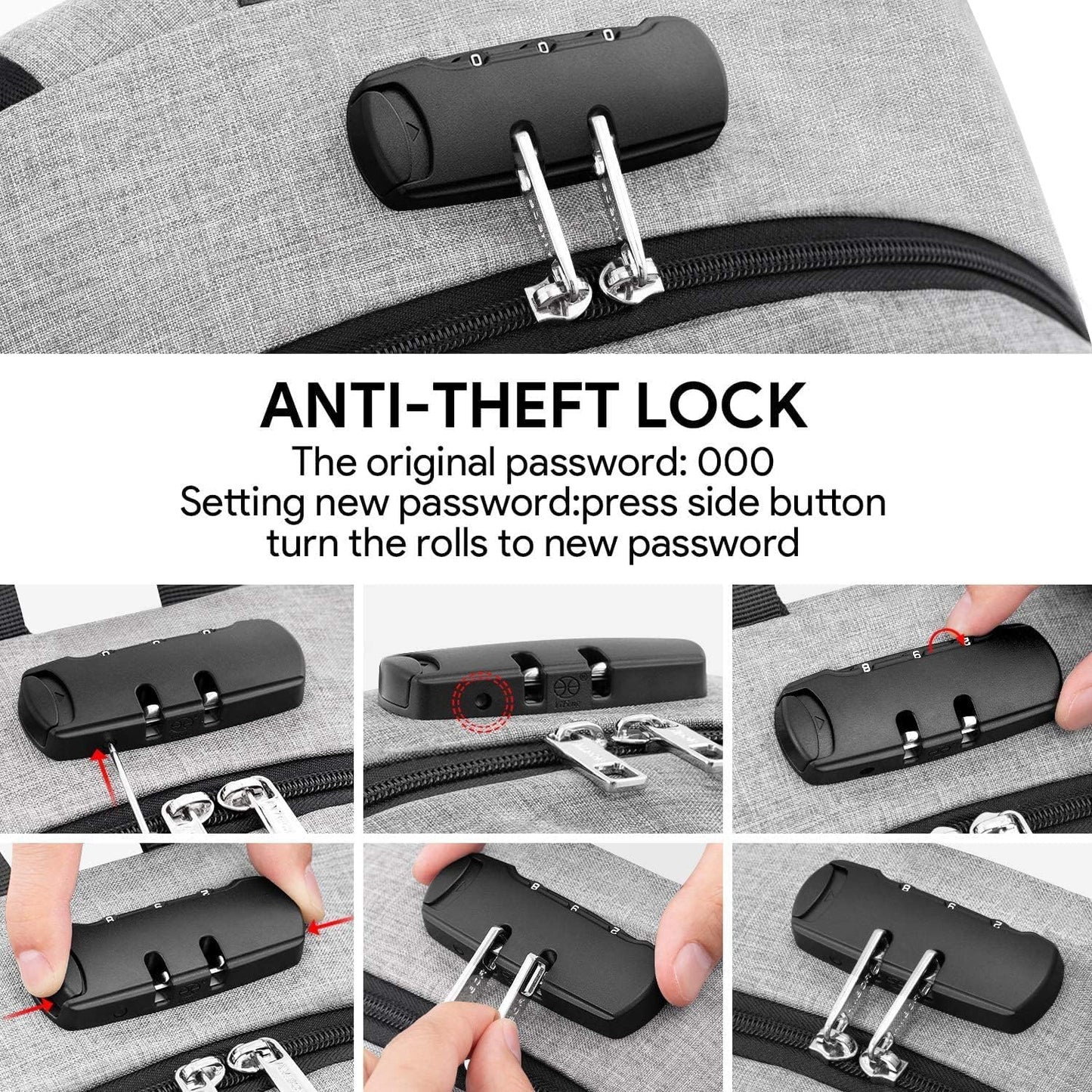 AMBOR Travel Laptop Backpack, 15.6-17.3 inch Anti Theft Business Laptop Backpack with USB Charging Port and Headphone Interface, Backpack for Men & Women, Grey