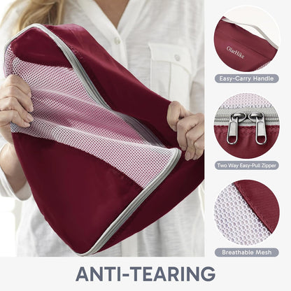 ALL INCLUDED 10 Set Sturdy Packing Cubes for Suitcases,OlarHike Travel Essentials,UPGRADED Anti-Tear Stitching, NEW Improved Luggage Packing Organizers for Travel Accessories (Burgundy)