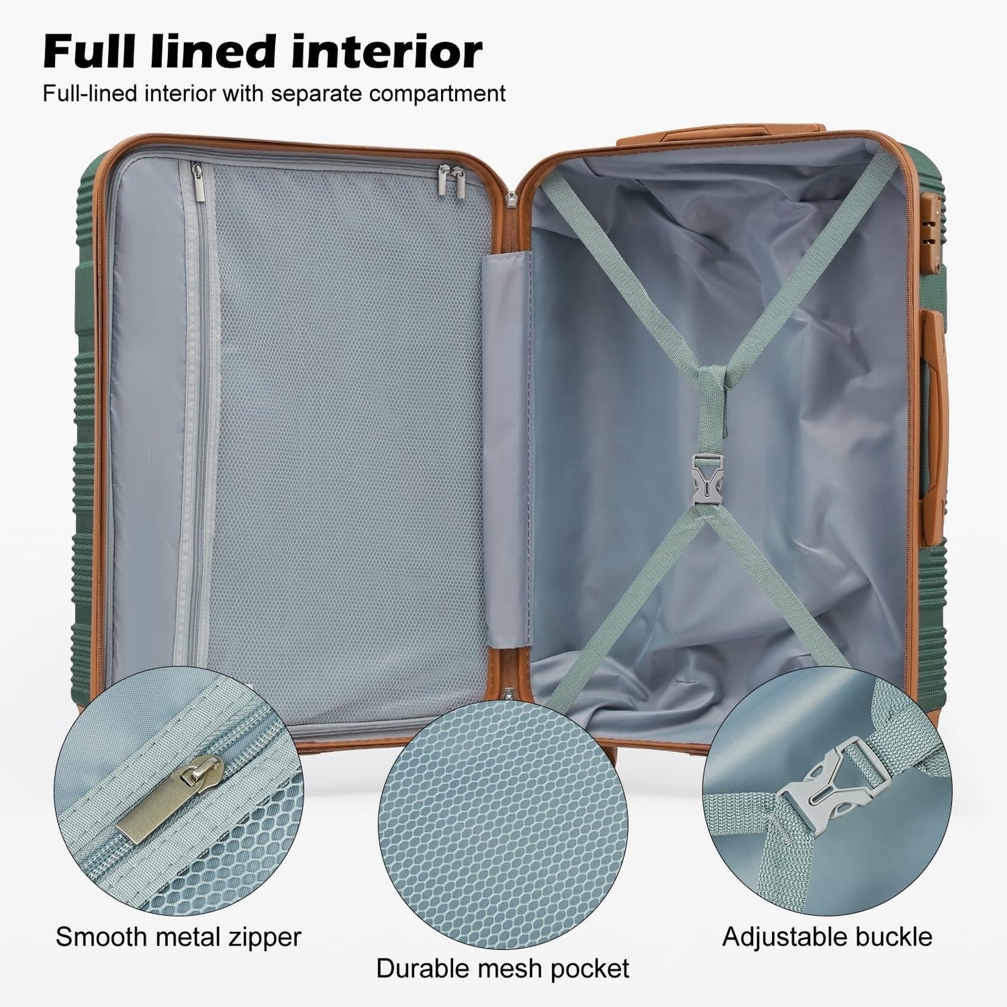 LONG VACATION 3 Piece Carry On Luggage 20 Inch Suitcase with Spinner Wheels, ABS+PC Hardshell Suitcase set with TSA Lock & YKK Zipper