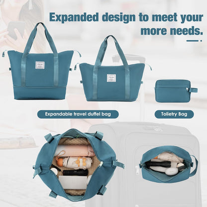 Merax Softside Luggage Set Softshell Lightweight 3 Piece Spinner Suitcase with Duffel Bag Expandable Upright Travel Luggage 22" 26" 30",Blue Green