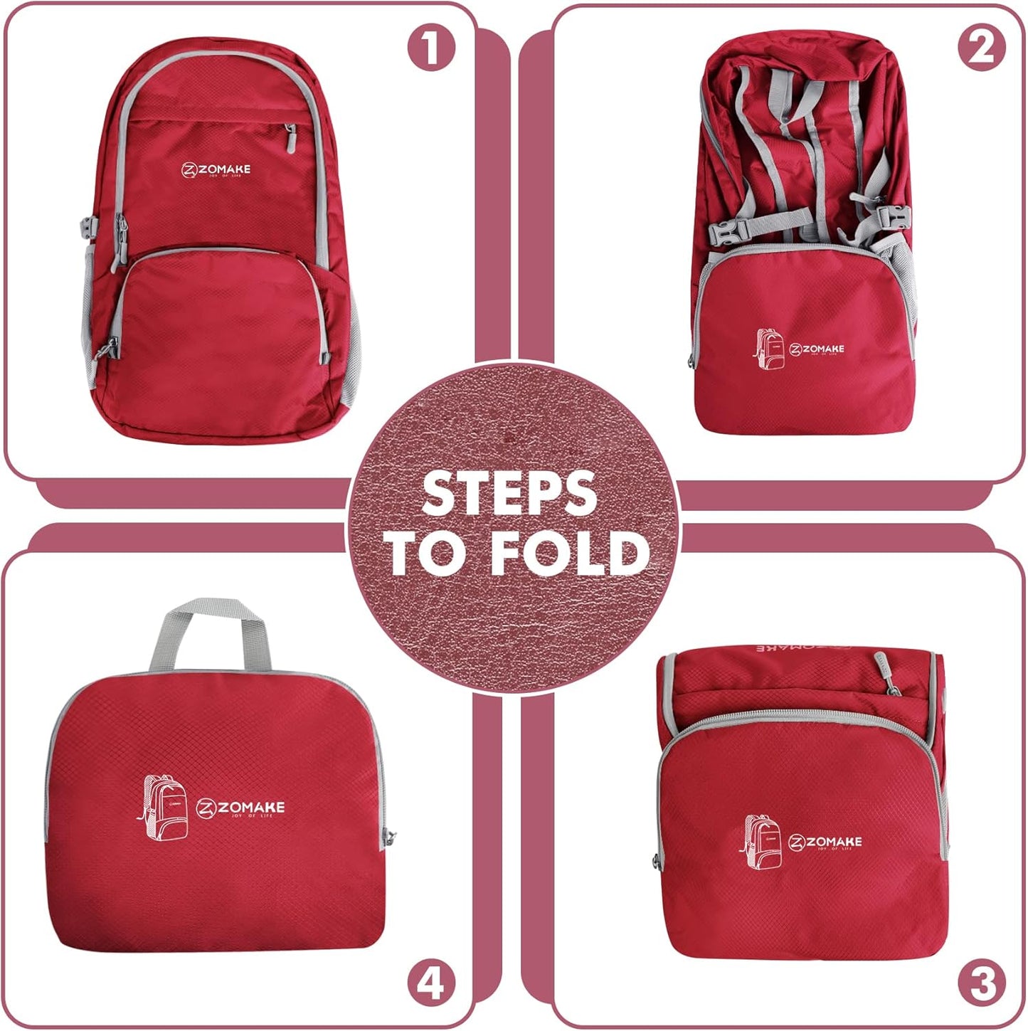 ZOMAKE Lightweight Packable Backpack 30L, Foldable Hiking Backpacks Water Resistant Compact Folding Daypack for Travel(Red)