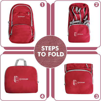 ZOMAKE Lightweight Packable Backpack 30L, Foldable Hiking Backpacks Water Resistant Compact Folding Daypack for Travel(Red)