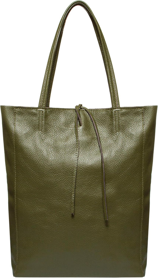Italian Calf Leather Tote for Women with Zipper, Inner Pocket & Flat Base | Soft Unlined Shopper for Work & Travel