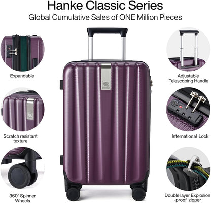 Hanke 24 Inch Expandable Checked Luggage Lightweight PC Hard Case luggage Suitcases with Wheels Travel Luggage Rolling Large Suitcase Travel Luggage Bag for Go To University (Purple)