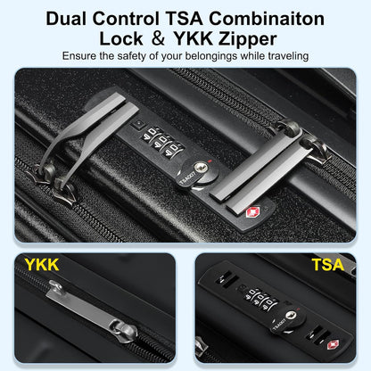 Carry On Luggage 22×14×9 Airline Approved, 20 Inch Lightweight ABS+PC Hard Shell Suitcases with Front Pocket, Spinner Wheels, TSA Lock (Black, 1PC)